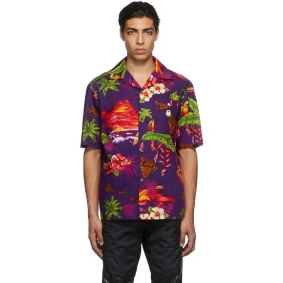 Moncler Genius Shirt Men's 8 Palm Angels Tropical Print Button Up - Picture 2 of 9